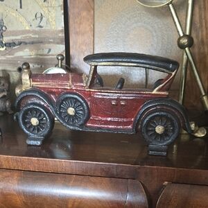 Vintage Red and Black Cast Iron Car Model